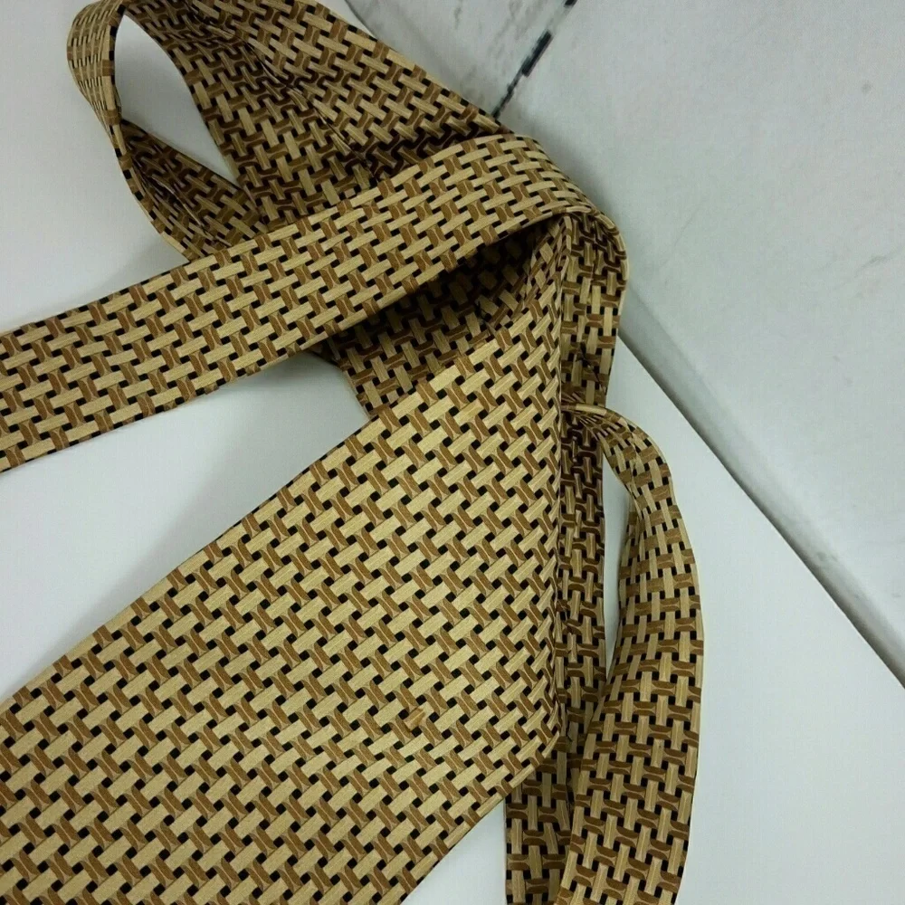 Dimoggio Gold Brown Black Geometric Silk Tie